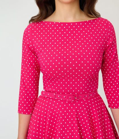 Unique Vintage Hot Pink Pin Dot Devon Swing Dress