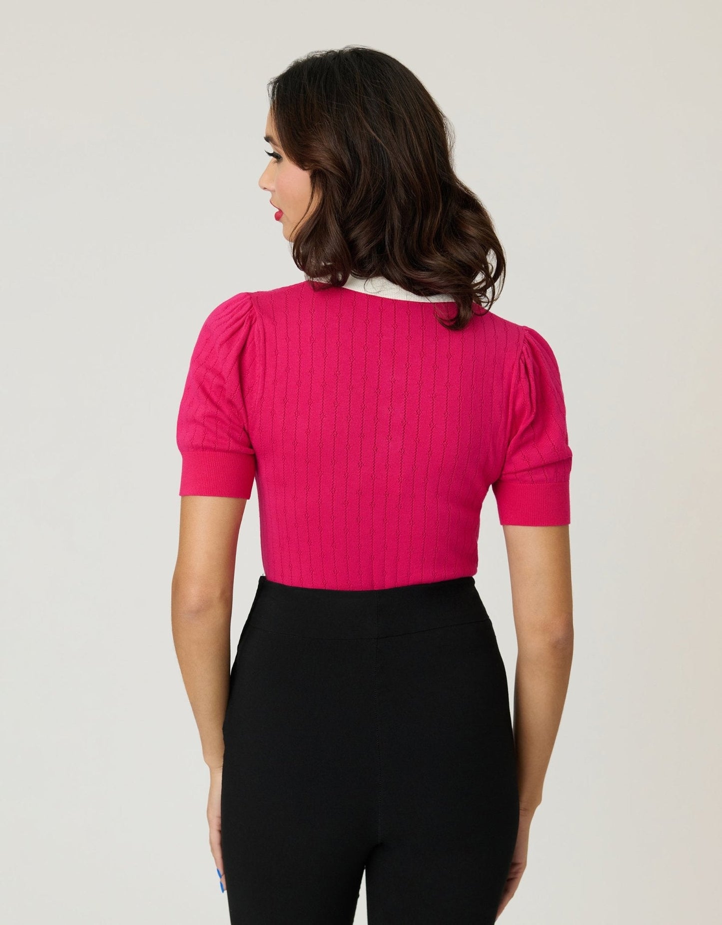 Unique Vintage Hot Pink & Rhinestone Buttons Prim & Pretty Sweater