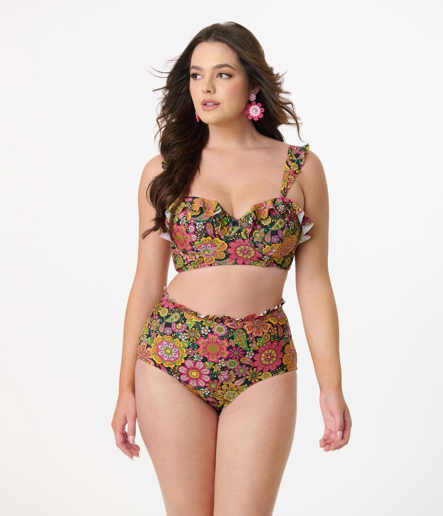 Unique Vintage Kaleidoscope Floral Southampton Swim Top