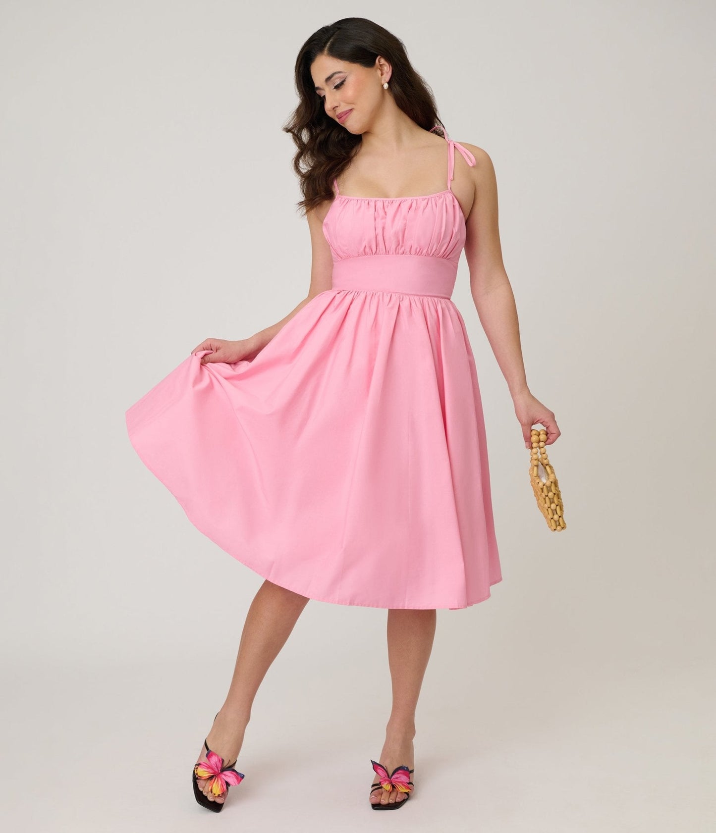 Unique Vintage Light Pink Sleeveless Cotton Swing Dress