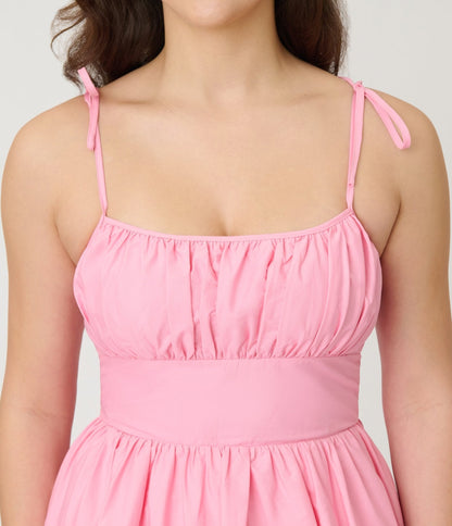 Unique Vintage Light Pink Sleeveless Cotton Swing Dress