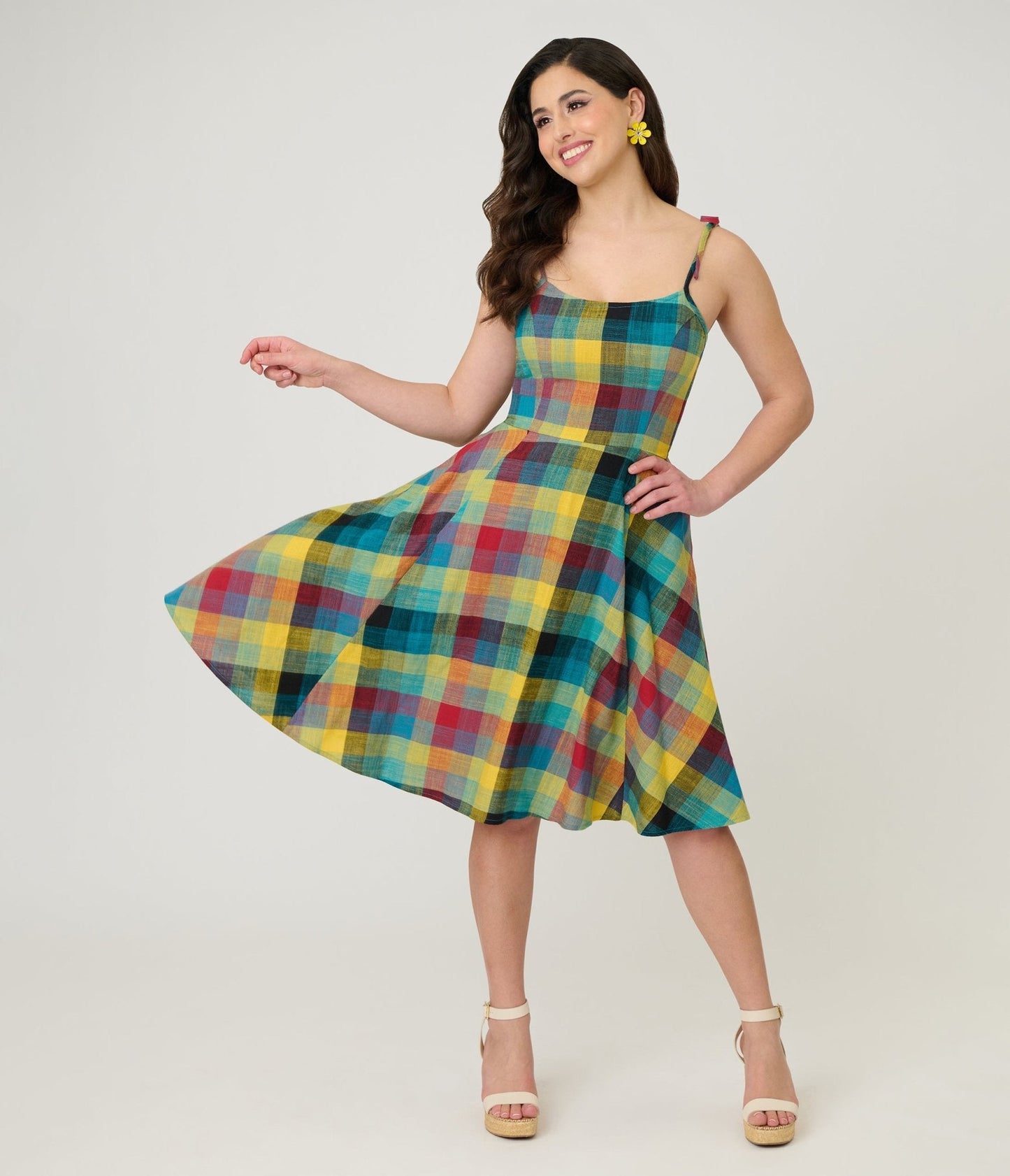Unique Vintage Multi Plaid Cotton Bobbie Swing Dress