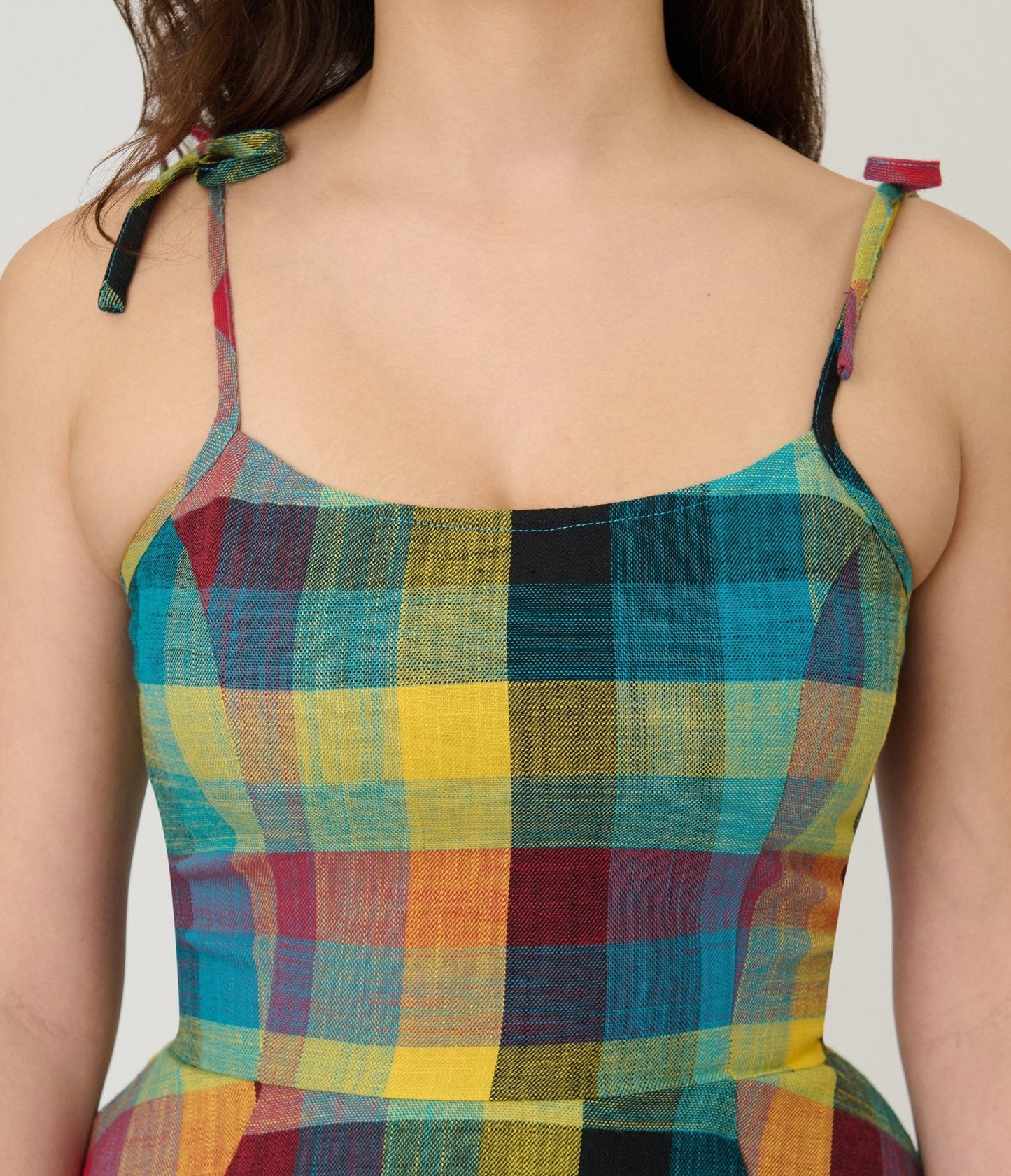 Unique Vintage Multi Plaid Cotton Bobbie Swing Dress