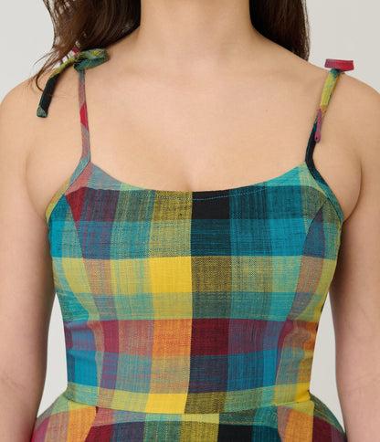 Unique Vintage Multi Plaid Cotton Bobbie Swing Dress