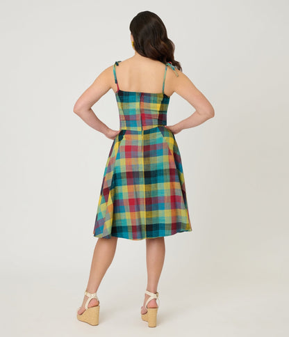 Unique Vintage Multi Plaid Cotton Bobbie Swing Dress