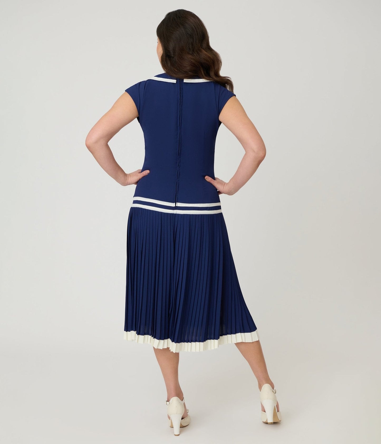 Unique Vintage Navy Pleated Flapper Day Dress