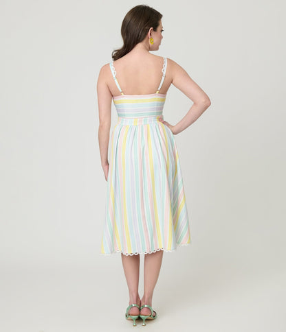 Unique Vintage Pastel Stripe Piper Swing Dress