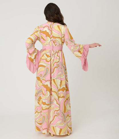Unique Vintage Pink Paisley Maxi Dress