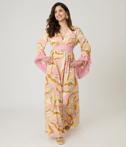 Unique Vintage Pink Paisley Maxi Dress
