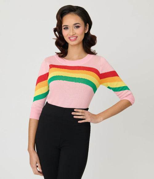 Unique Vintage Pink Rainbow Stripe Minou Sweater