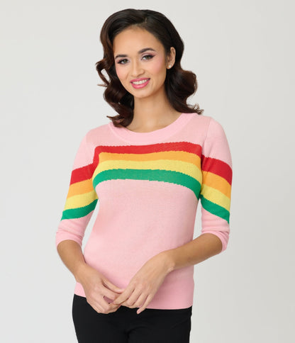 Unique Vintage Pink Rainbow Stripe Minou Sweater