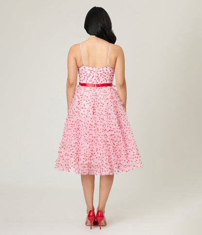 Unique Vintage Pink & Red Glitter Heart Tulle Cupcake Swing Dress